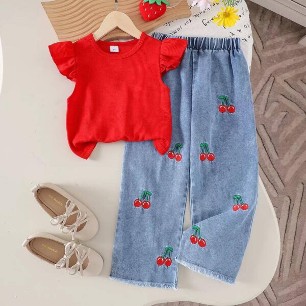 2 piece red on denim wear