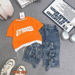 Orange top + cargo belt jeans