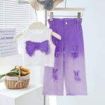 2 piece white and purple bow set