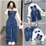 2 piece white and jean set