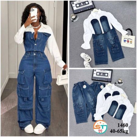 2 piece white and jean set