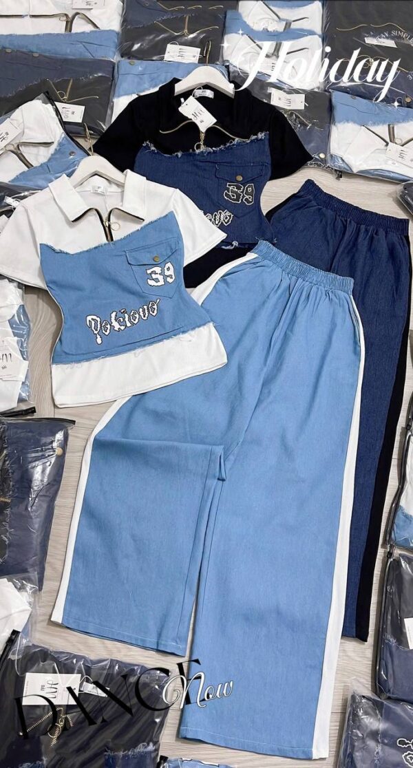 2 piece white and blue set