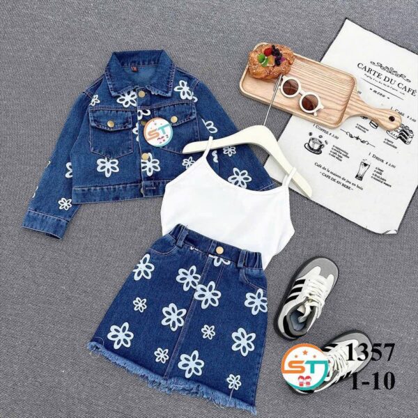 3 piece white and jean set