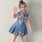 Flower print denim dress