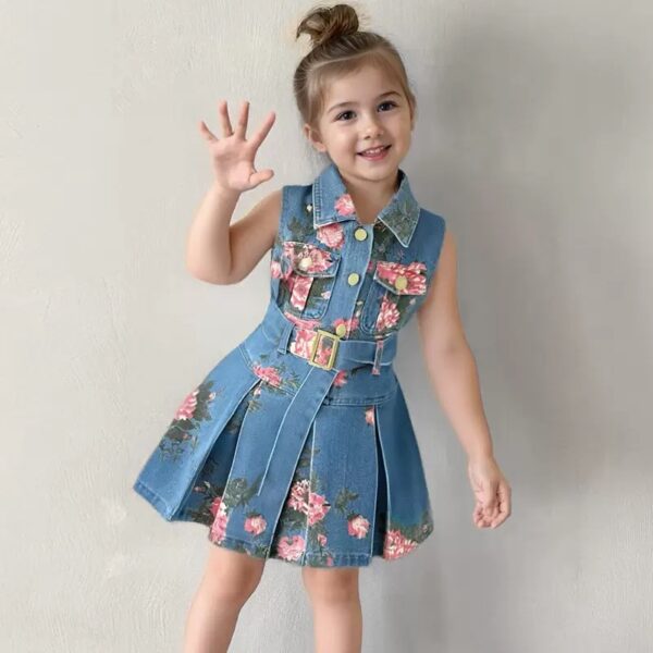 Flower print denim dress