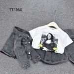 3 piece white on black jean set