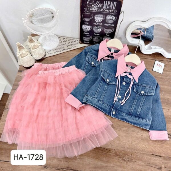 2 piece jacket and pink skirt set