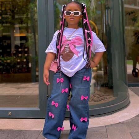 2 piece bow top and trouser set