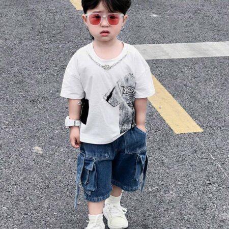 White top and cargo shorts