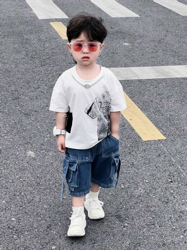 White top and cargo shorts