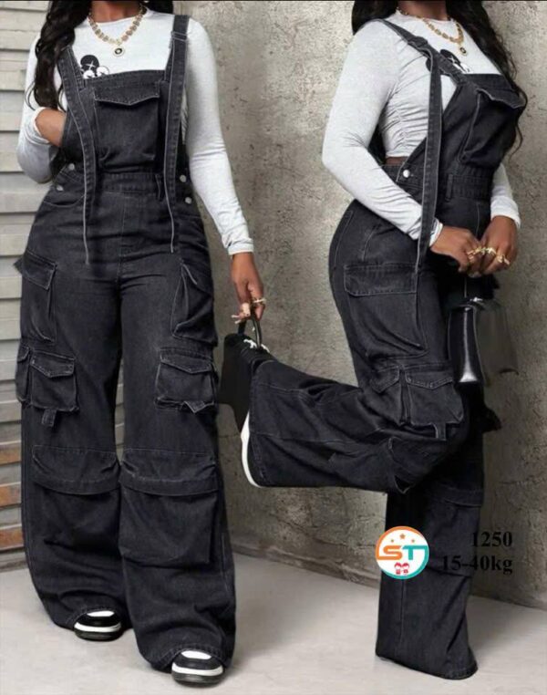 Black dungarees and white