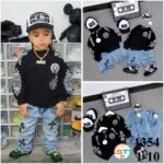 3 piece black and jean set with cap