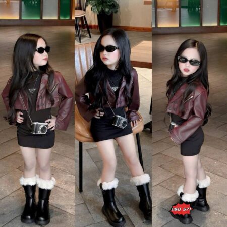 Leather jacket plus gown set