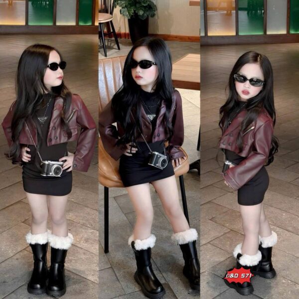 Leather jacket plus gown set