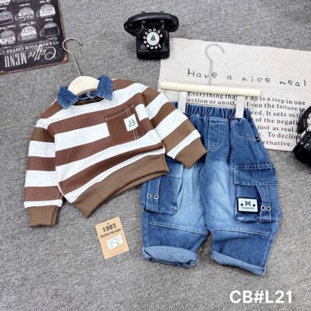 2 piece brown and white set