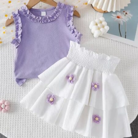 High waist flower skirt and top set