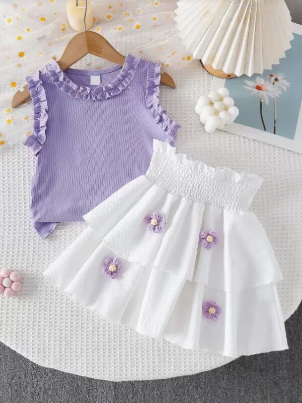 High waist flower skirt and top set