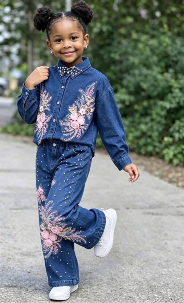 Sequin patches 2 piece denim set