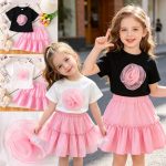 Pearl flower 2 piece skirt set