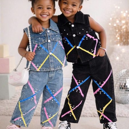 Colour mix 2 piece jeans set