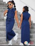 Denim gown with belt