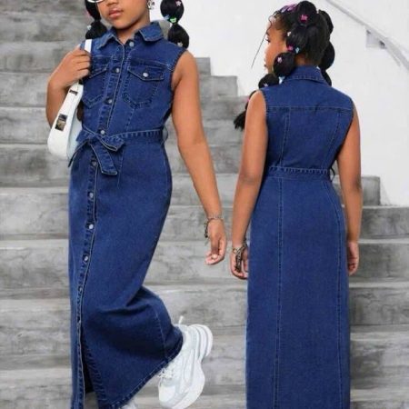 Denim gown with belt