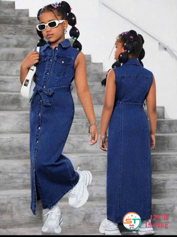 Denim gown with belt