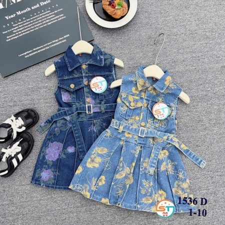 Flower denim gown and belt