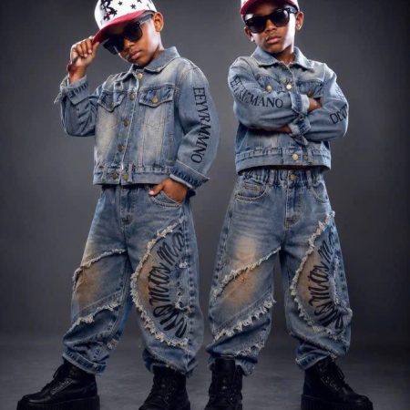 Denim jacket and wide leg pant