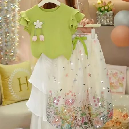 Floral new fashion 2 piece top and pant set