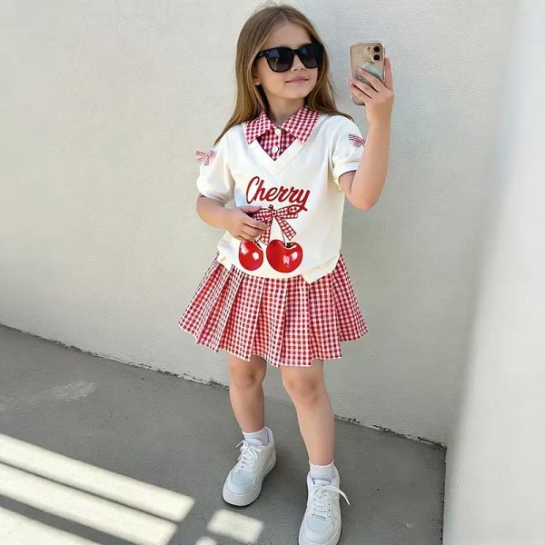 Cherry bow shortsleeve set