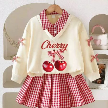 Cherry bow long sleeve set