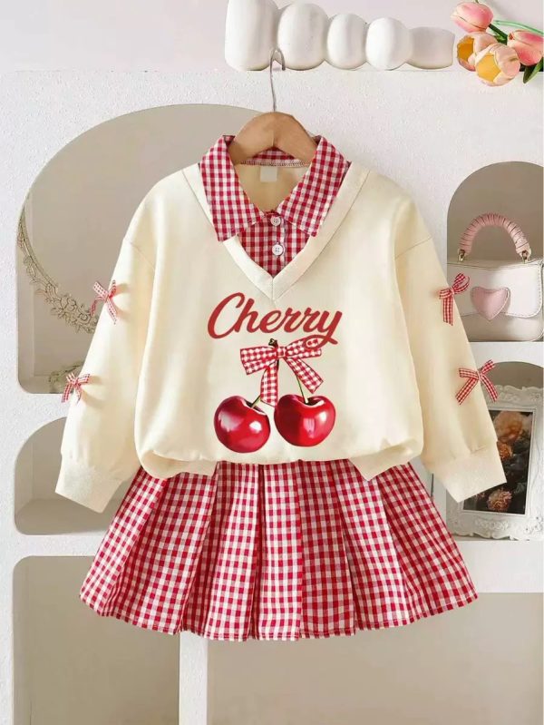 Cherry bow long sleeve set