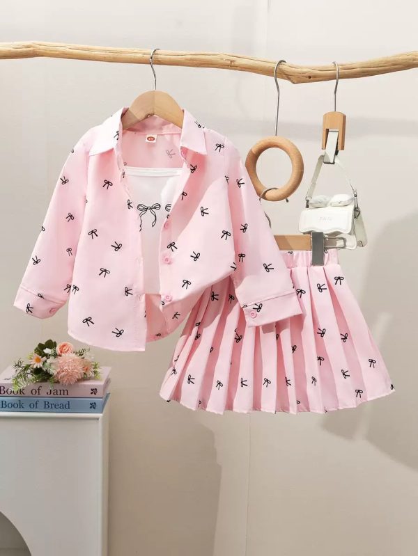 3 piece bow pleated skirt set