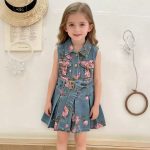 Flower denim gown and belt set 02