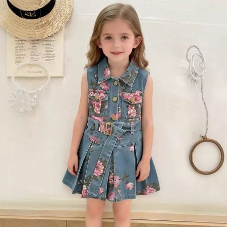 Flower denim gown and belt set 02