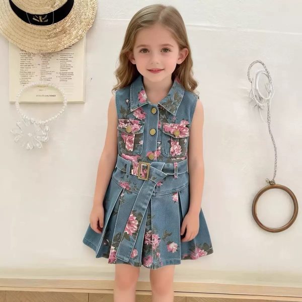 Flower denim gown and belt set 02